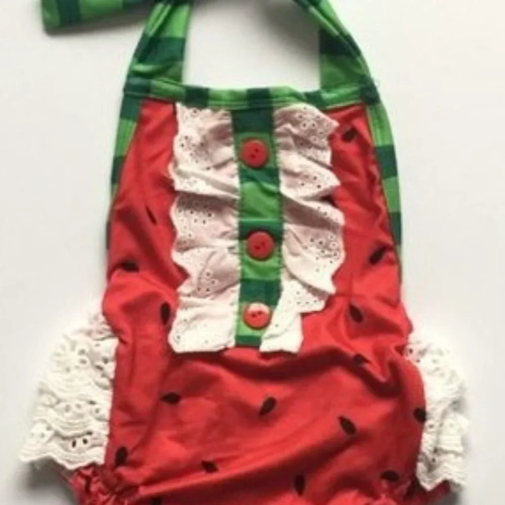 Boutique Watermelon Baby Girls Sleeveless Ruffle Romper Jumpsuit